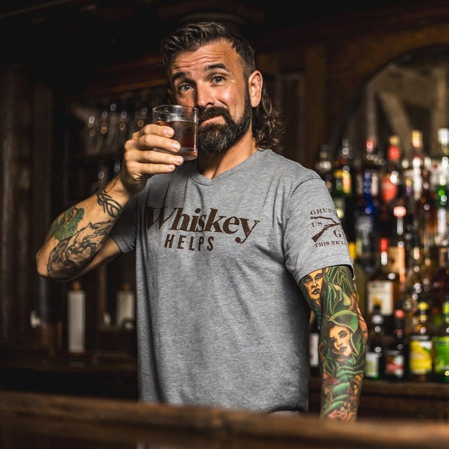 Grunt Style Whiskey Helps™ T-Shirt - Dark Heather Gray T-Shirt