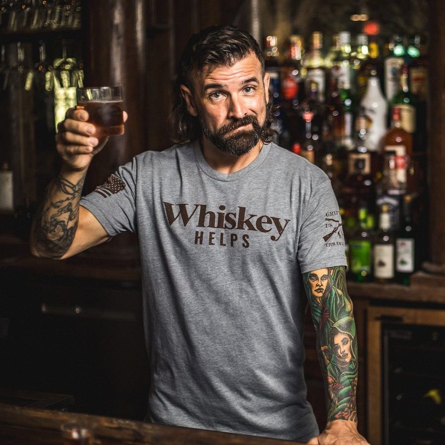 Grunt Style Whiskey Helps™ T-Shirt - Dark Heather Gray T-Shirt