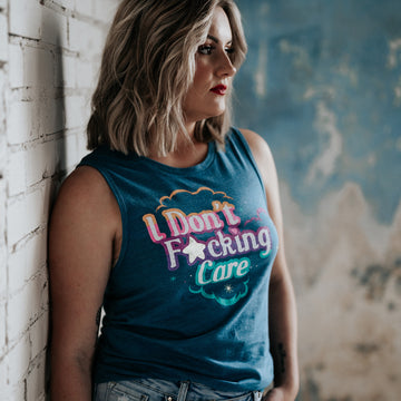 Women's I Don't F*cking Care Everyday Tank - Heather Blue