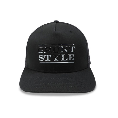 Grunt Style Camo Stacked Logo Mesh Hat - Black