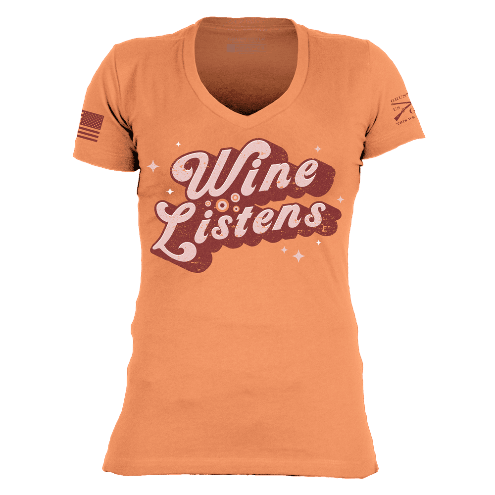 Women's Wine Listens V-Neck - Apricot Crush