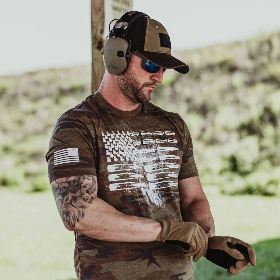 Woodland Camo Ammo Flag Tee for Men | Grunt Style 