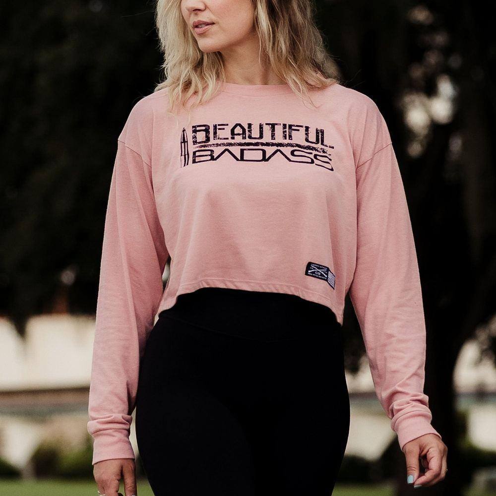 Women's Beautiful Badass Long Sleeve Cropped T-Shirt - Desert Pink – Grunt  Style, LLC