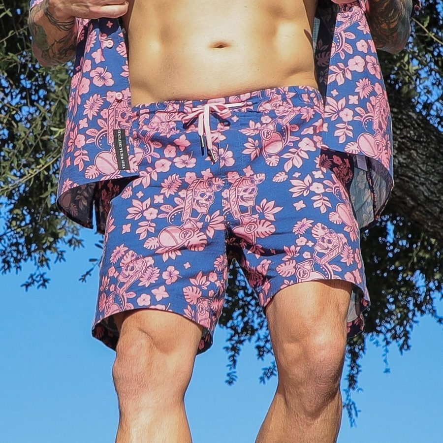 Getaway Casual Shorts - Tropical Death - Navy/Pink – Grunt Style, LLC