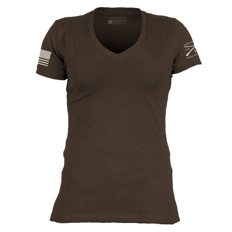 Grunt Style Women's Essential Patriot V-Neck - Heather Brown T-Shirt