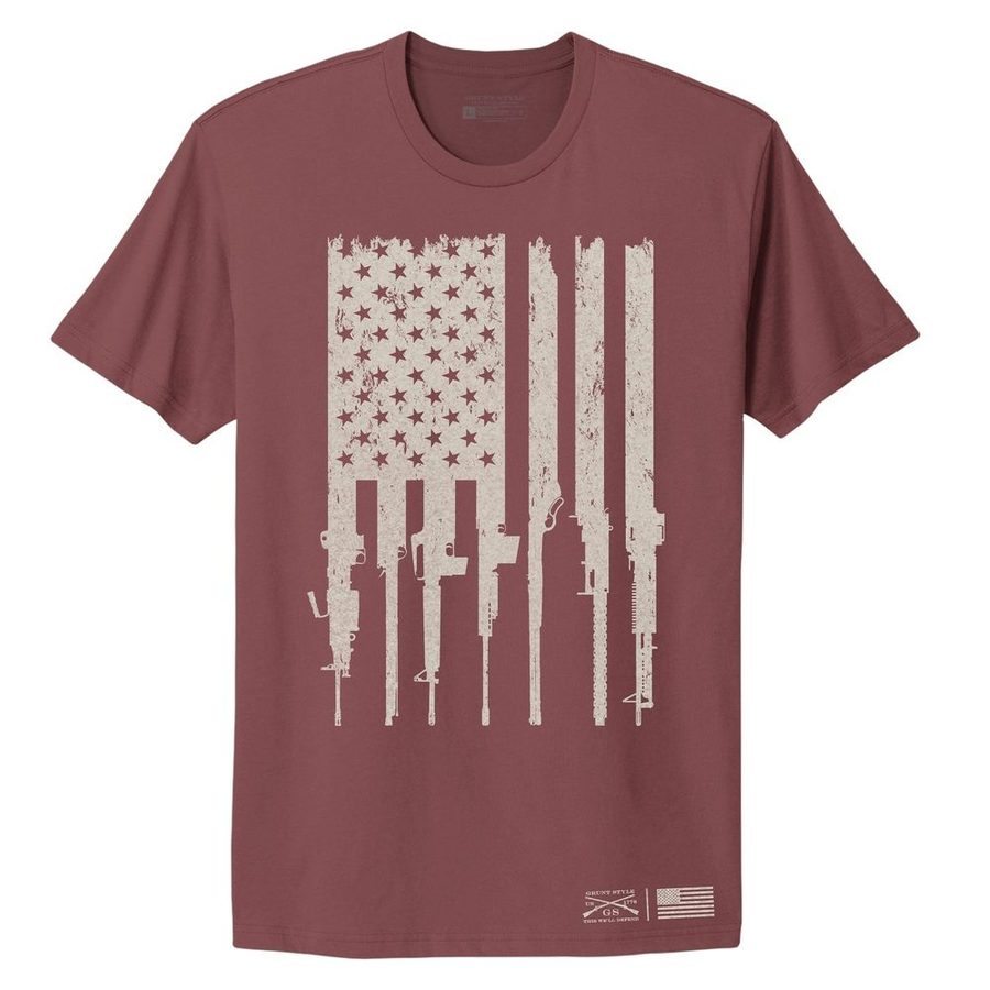 Grunt Style Women's Rifle Flag Boyfriend Fit T-Shirt - Red Plum T-Shirt