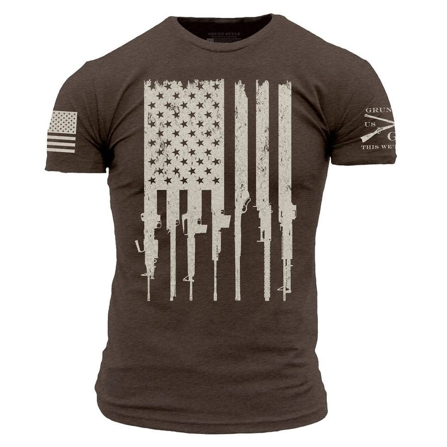 Grunt Style Rifle Flag T-Shirt - Heather Brown T-Shirt