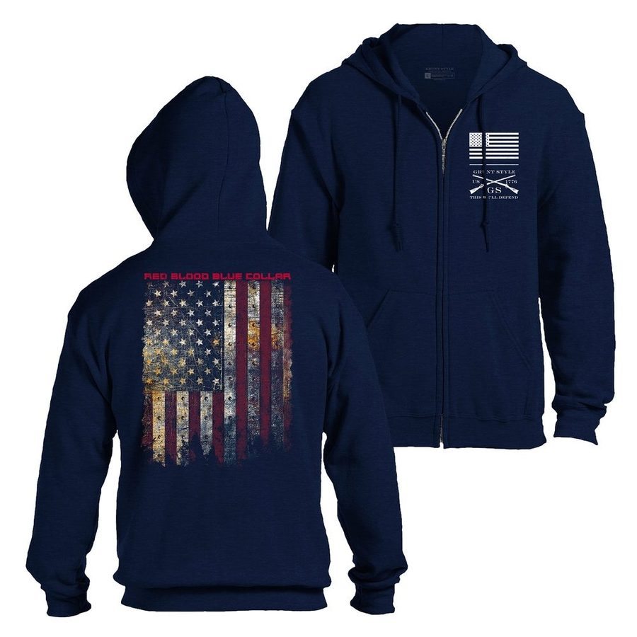 Grunt Style Red Blood Blue Collar™ Full-Zip - Navy full-zip hoods