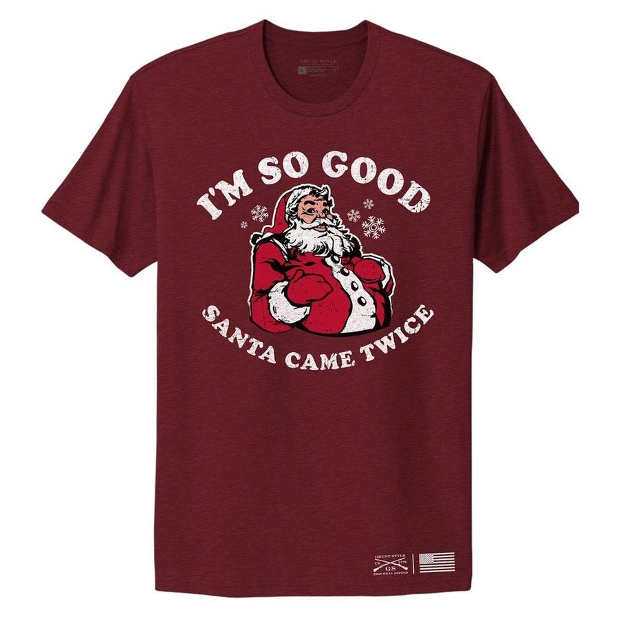 Grunt Style Women's Santa Came Twice Boyfriend Fit T-Shirt - Red Plum T-Shirt