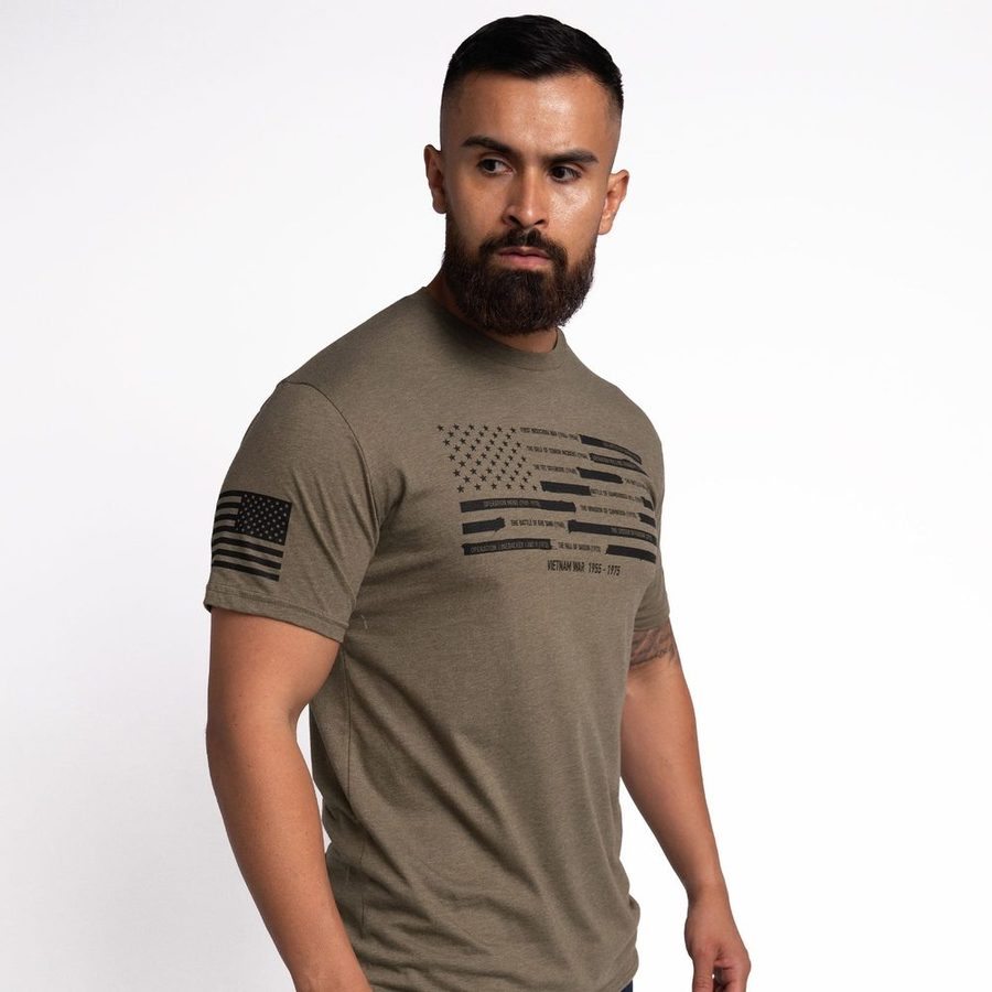 Grunt Style Vietnam War Redacted Flag - Military Green T-Shirt