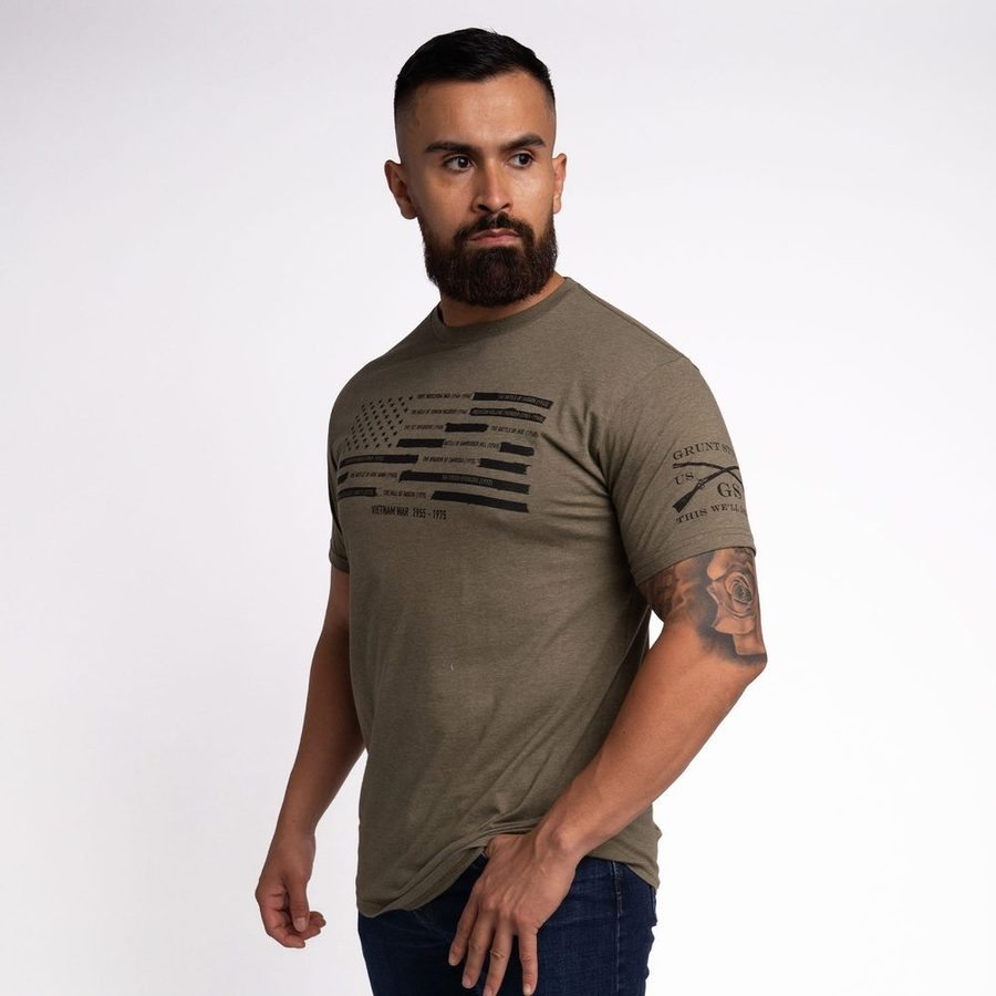 Grunt Style Vietnam War Redacted Flag - Military Green T-Shirt