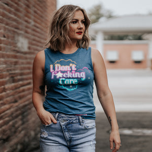 Women's I Don't F*cking Care Everyday Tank - Heather Blue