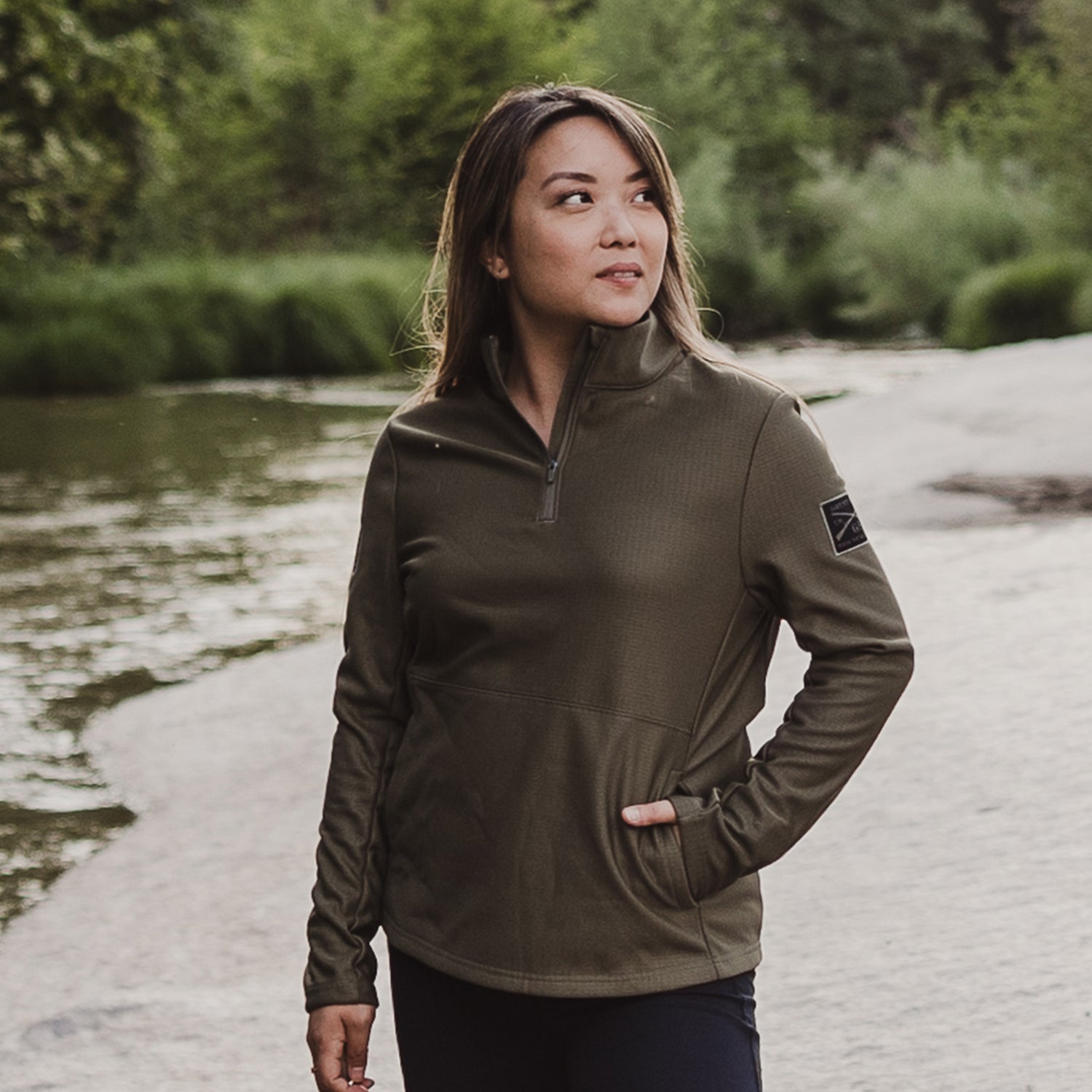 Military Green  Waffle Top Jacket for Women 