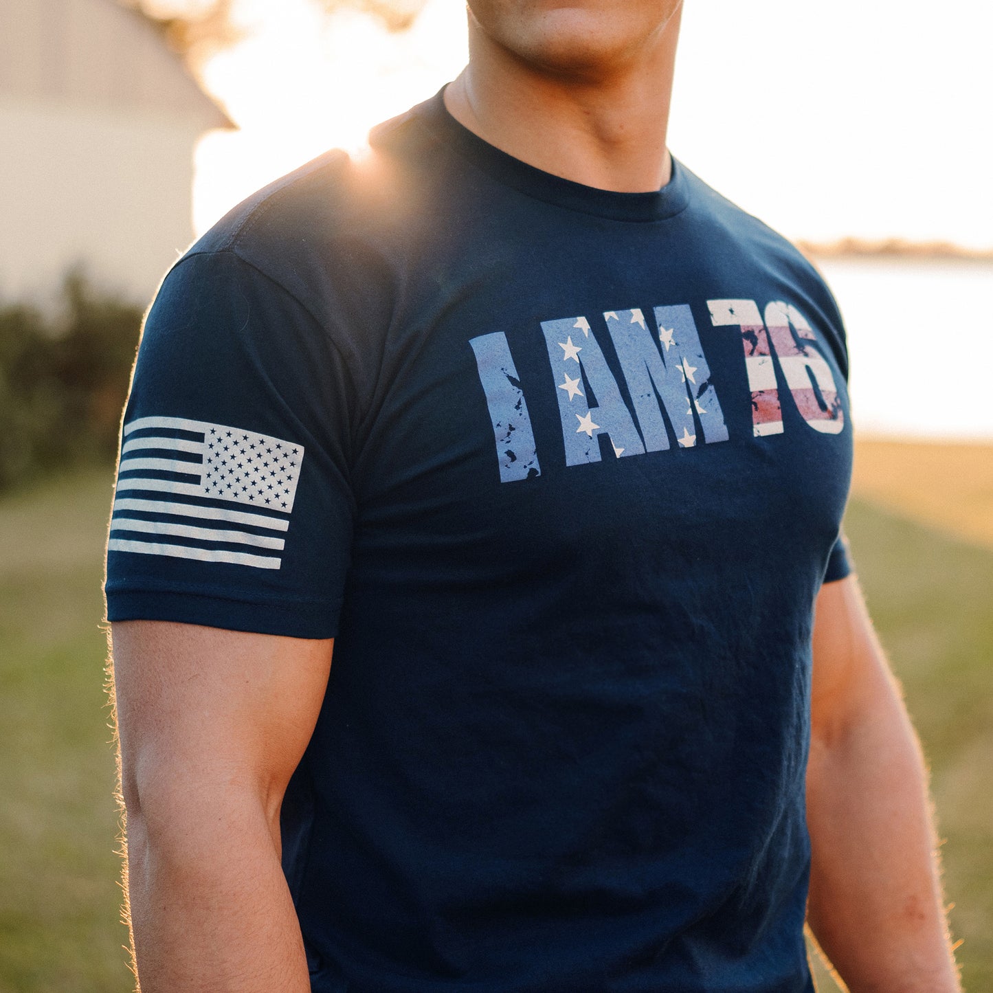 Patriotic T-Shirt - I Am 76 in Navy 