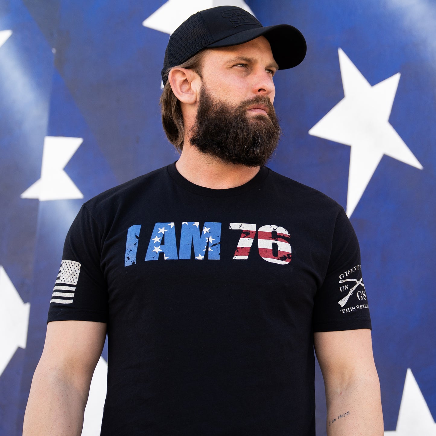 Men's Patriotic T-Shirt - I Am 76 - Black 
