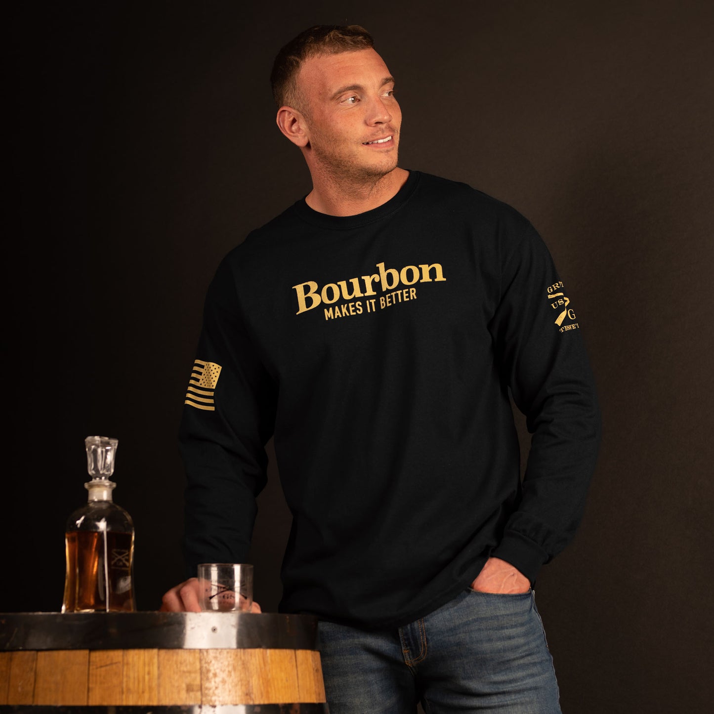 Patriotic Drinking Shirts - Bourbon Makes It Better  Long Sleeve 