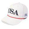 White cap with 'USA' text on a white background