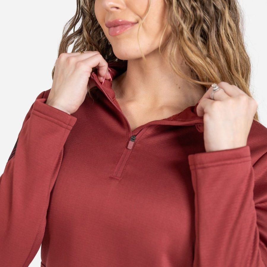 Grunt Style Women's 1/2 Zip Waffle Top - Red Plum