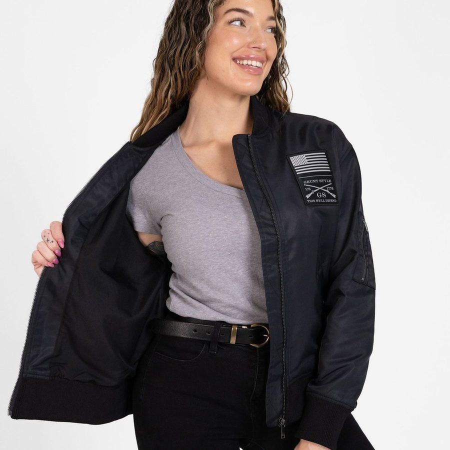 Structured black bomber jacket for women