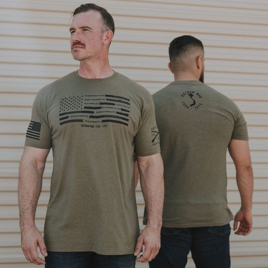 Grunt Style Vietnam War Redacted Flag - Military Green T-Shirt