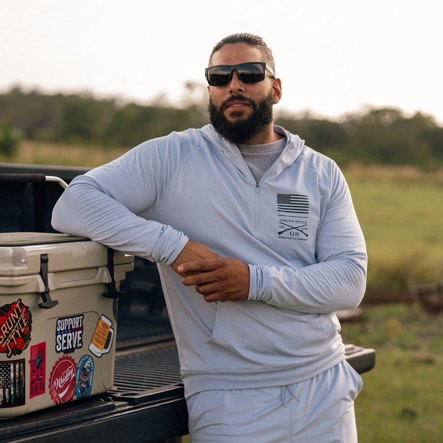 Grunt Style Men's All-Day 1/4 Zip Hoodie - Heather Arctic Gray