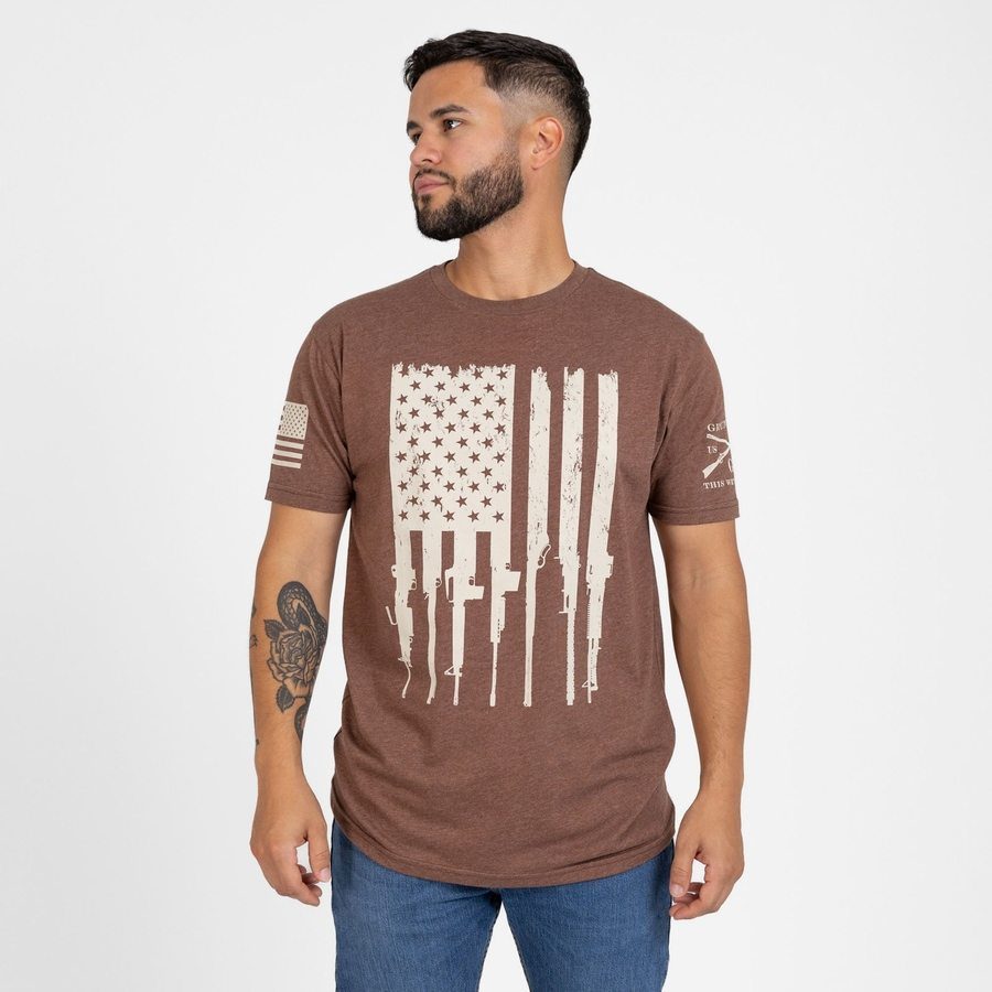 Grunt Style Rifle Flag T-Shirt - Heather Brown