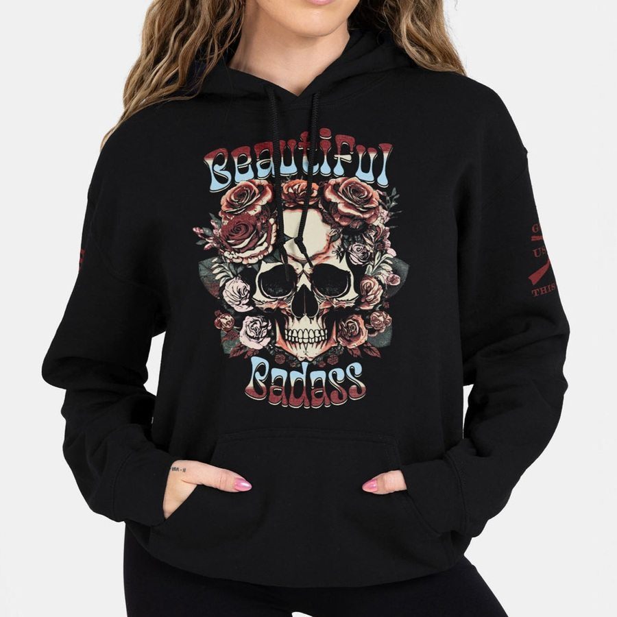 Grunt Style Women's Beautiful Badass Floral Hoodie - Black hoodies