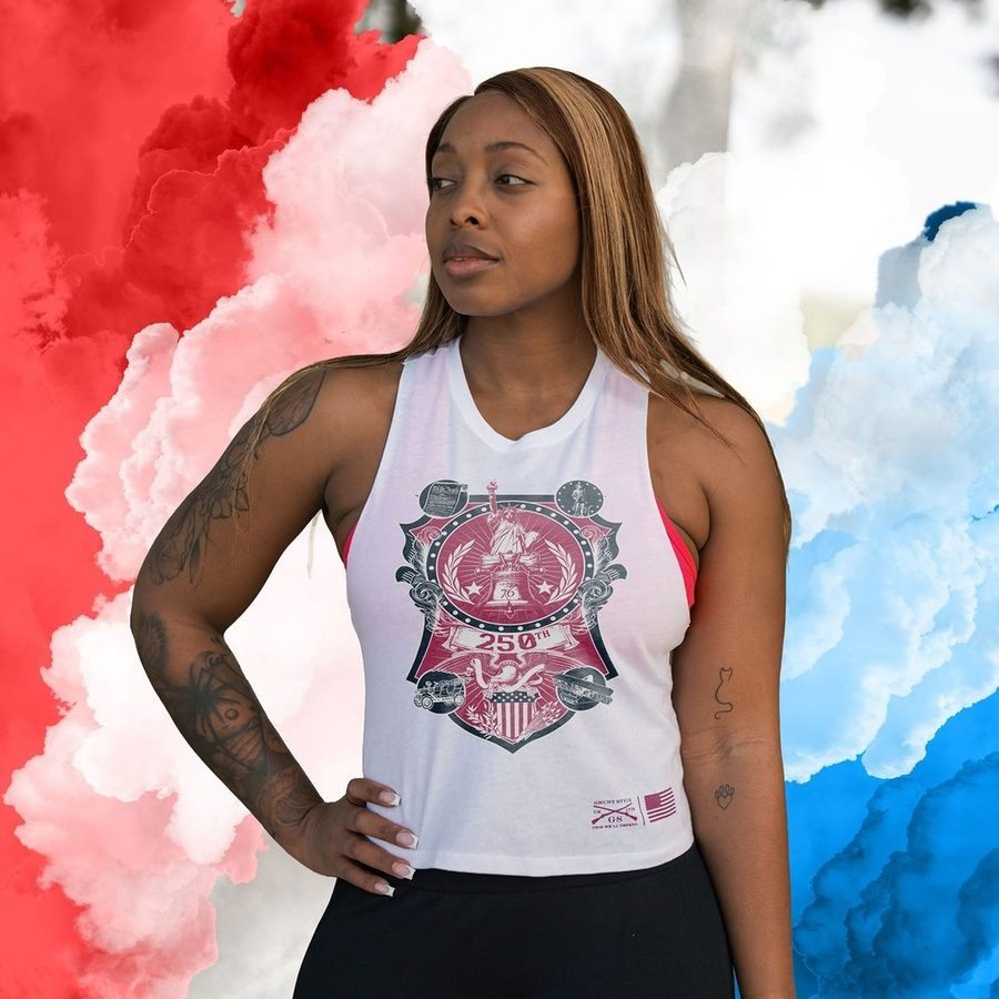 【Homme girls】LOGO CROPPED TANK 新品 Women's 250th Commemorative Racerback Cropped Tank - White – Grunt