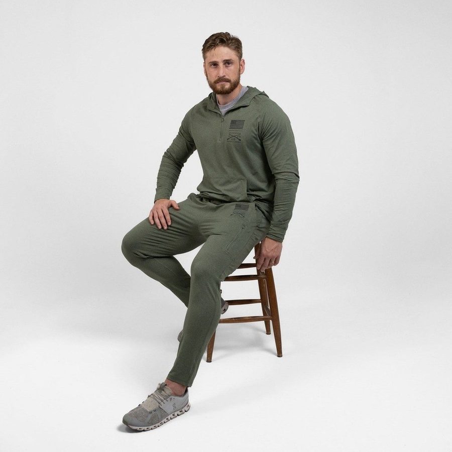 Grunt Style Men's All-Day 1/4 Zip Hoodie - Heather Military Green