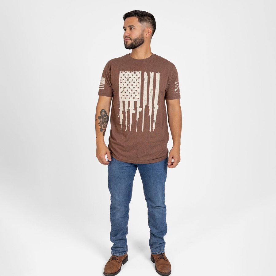 Grunt Style Rifle Flag T-Shirt - Heather Brown
