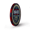Circular emblem with USA 250 design on a white background