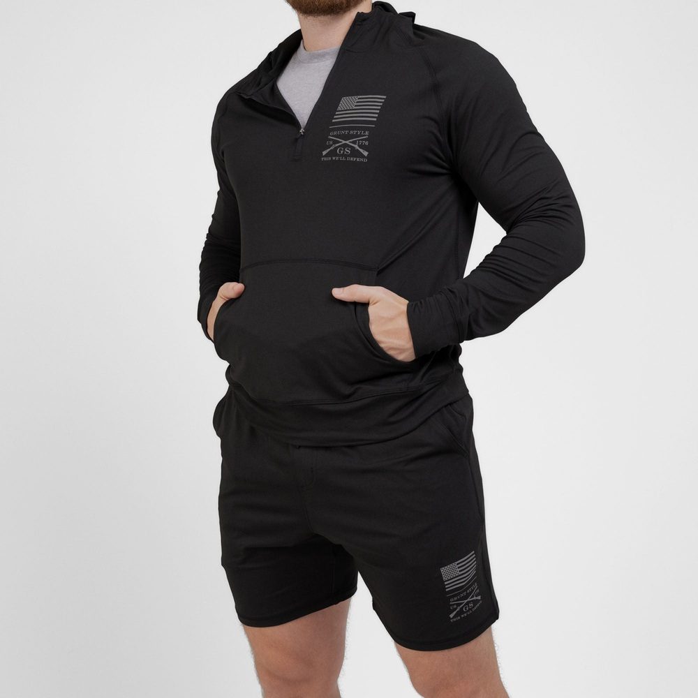 Grunt Style Men's All-Day 1/4 Zip Hoodie - Heather Black