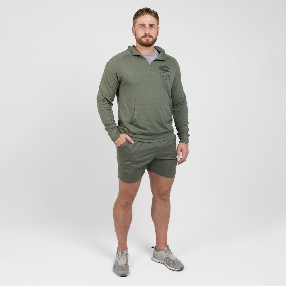 Grunt Style Men's All-Day 1/4 Zip Hoodie - Heather Military Green