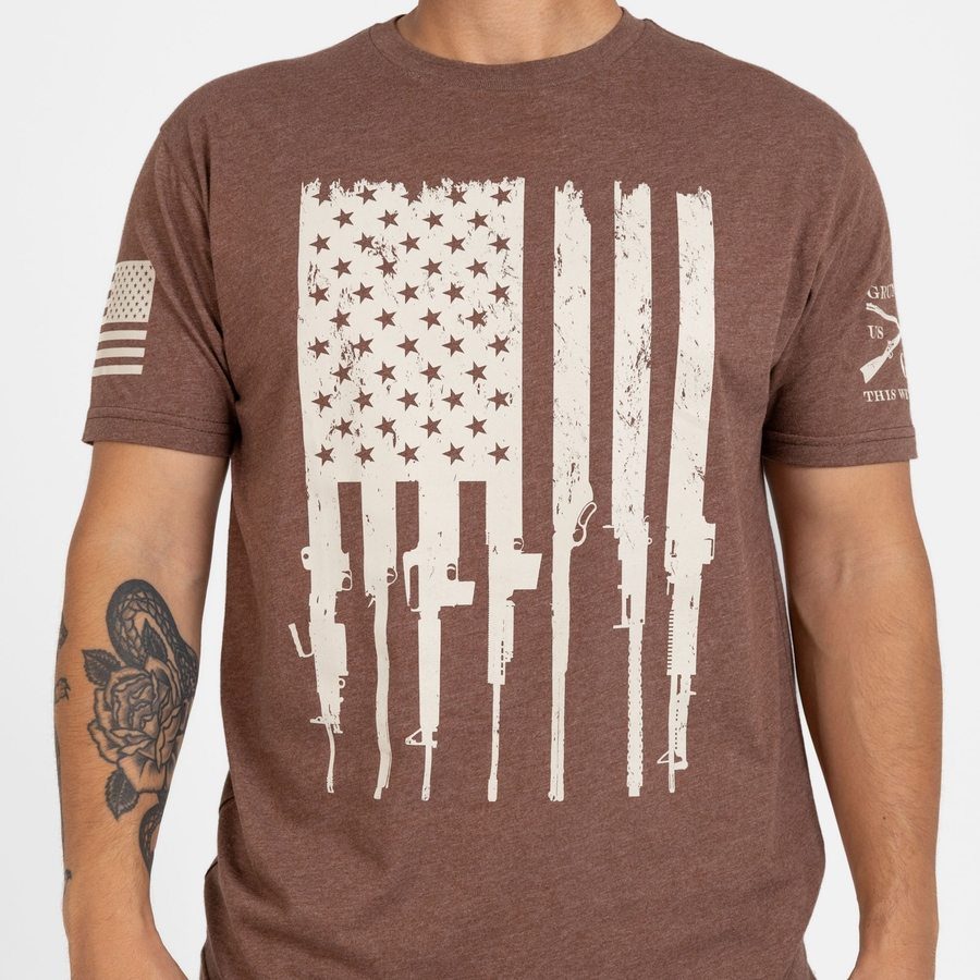 Grunt Style Rifle Flag T-Shirt - Heather Brown