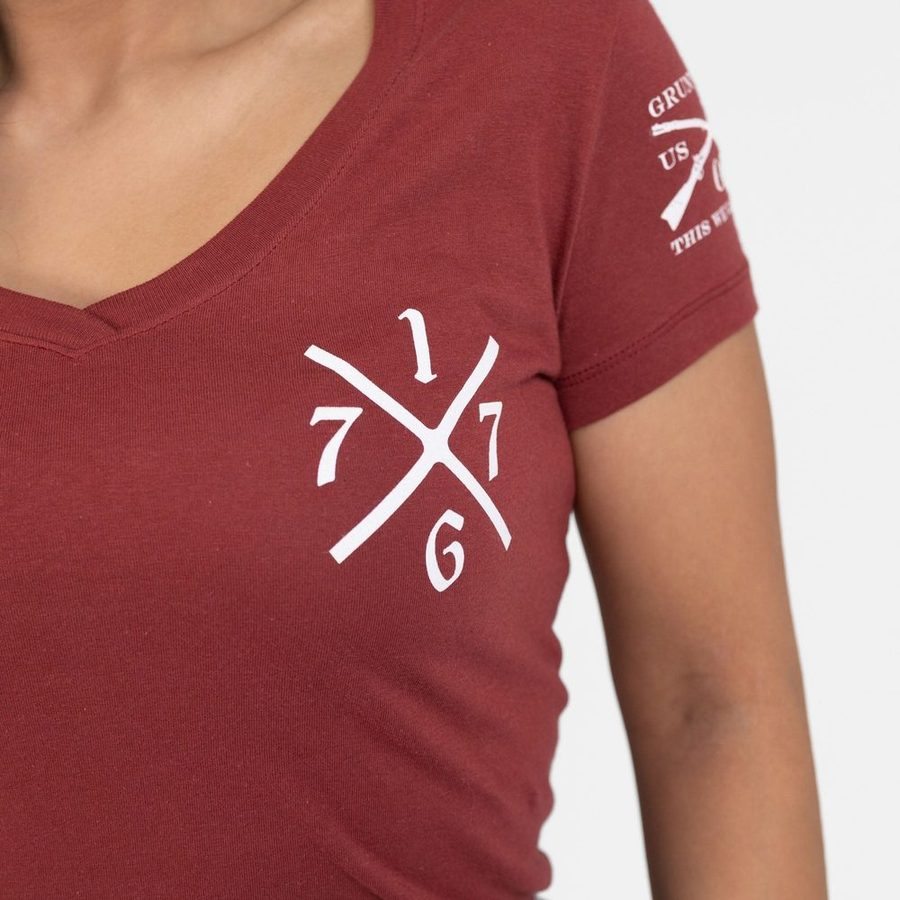 Grunt Style Women's Liberty Or Death V-Neck - Red Plum