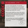 Text about the American Revolution in 1776 with a red border and historical context.