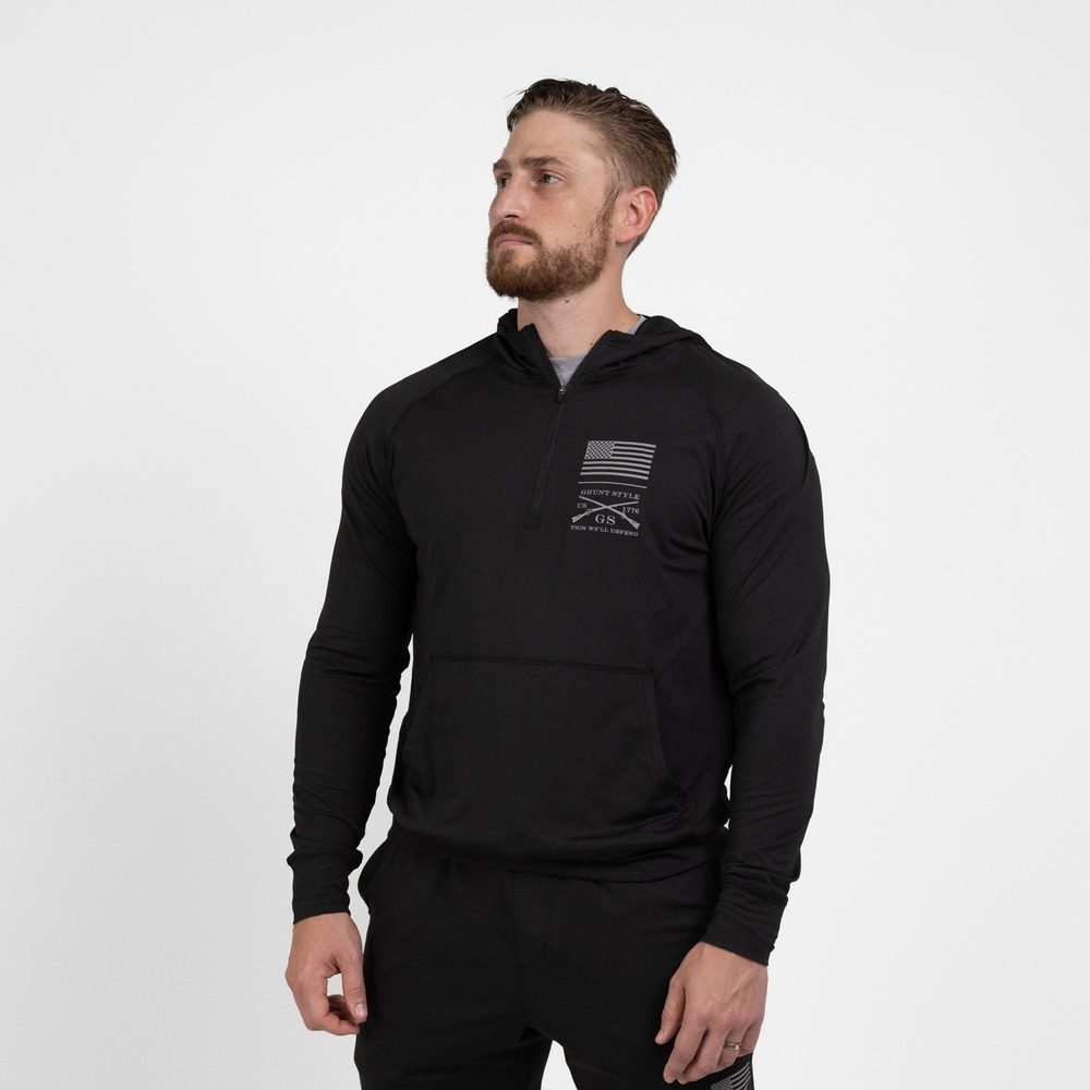 Grunt Style Men's All-Day 1/4 Zip Hoodie - Heather Black
