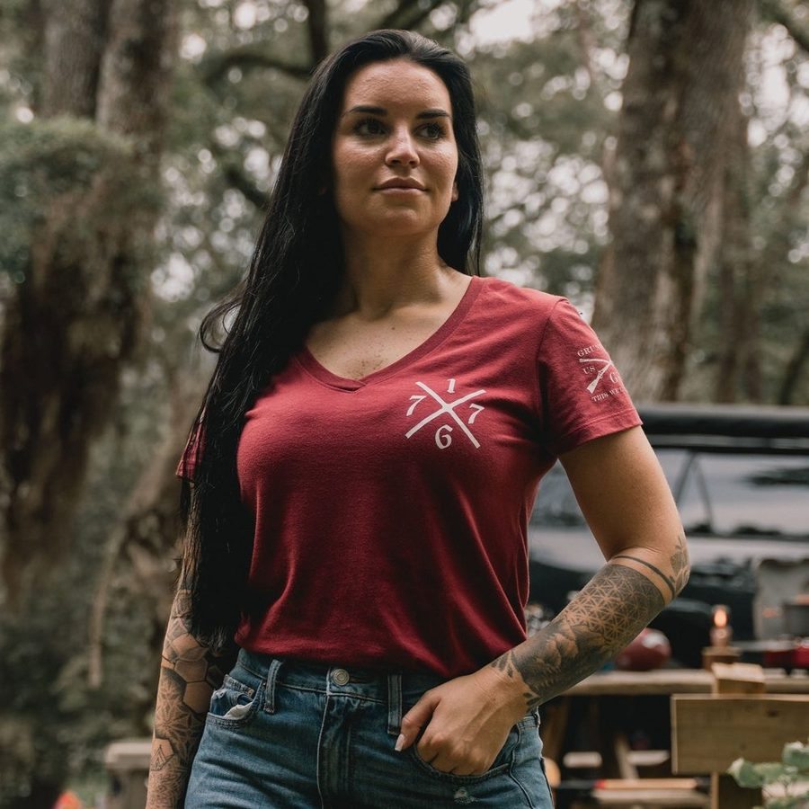 Grunt Style Women's Liberty Or Death V-Neck - Red Plum