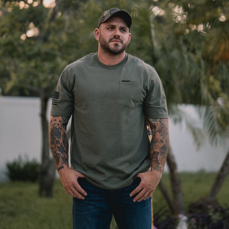 Grunt Style Gadsden Flag T-Shirt - Military Green, Regular Fit, Short Sleeve