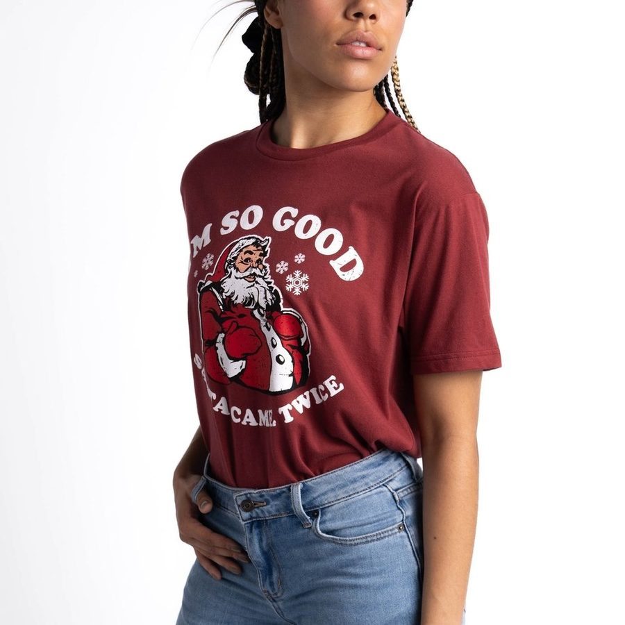 Grunt Style Women's Santa Came Twice Boyfriend Fit T-Shirt - Red Plum