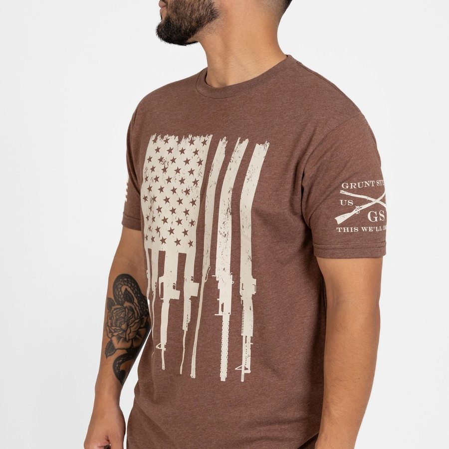 Grunt Style Rifle Flag T-Shirt - Heather Brown