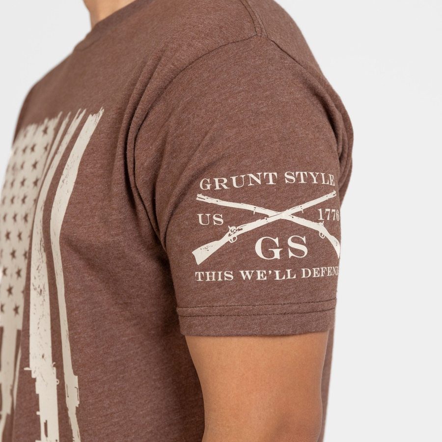 Grunt Style Rifle Flag T-Shirt - Heather Brown