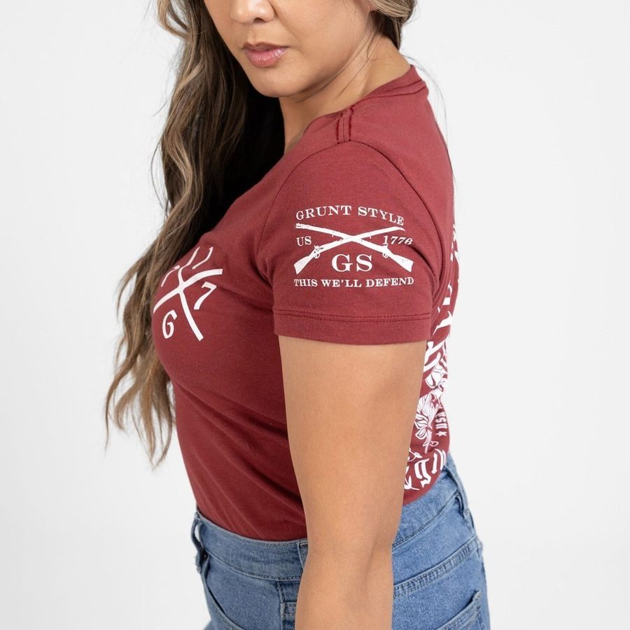 Grunt Style Women's Liberty Or Death V-Neck - Red Plum