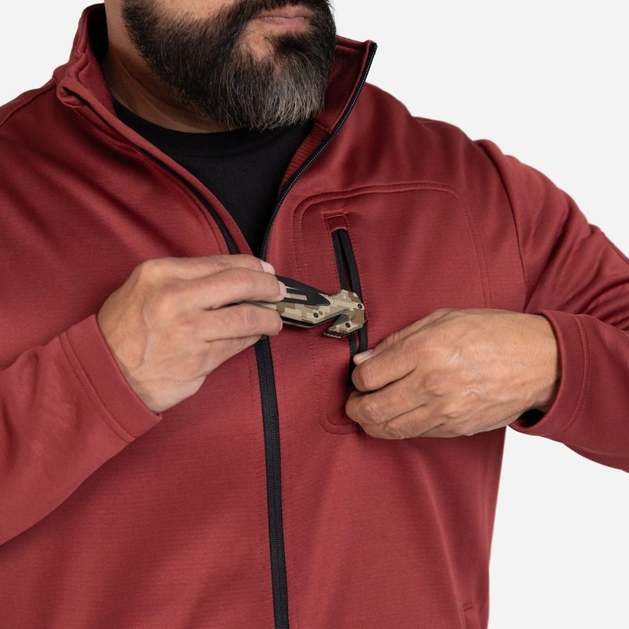 Grunt Style Men's Waffle Top Full-Zip Jacket - Red Plum