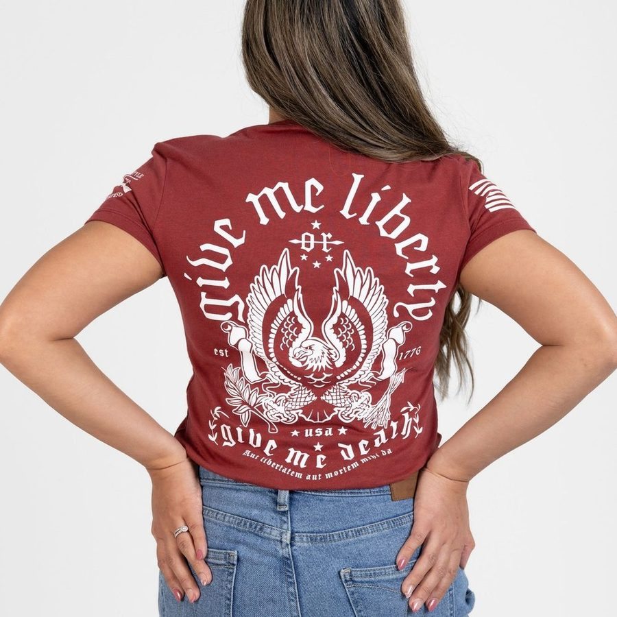 Grunt Style Women's Liberty Or Death V-Neck - Red Plum