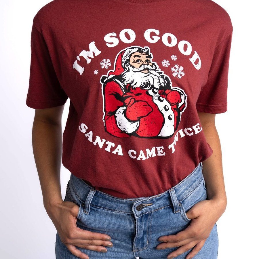 Grunt Style Women's Santa Came Twice Boyfriend Fit T-Shirt - Red Plum