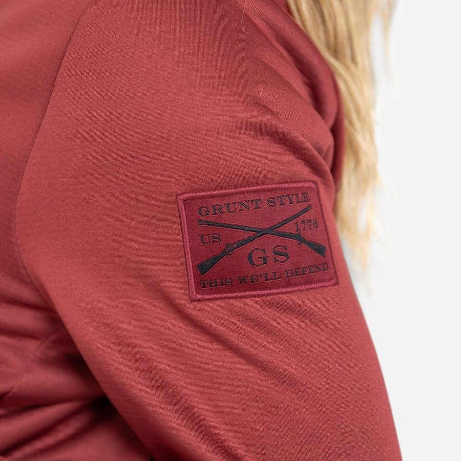 Grunt Style Women's 1/2 Zip Waffle Top - Red Plum