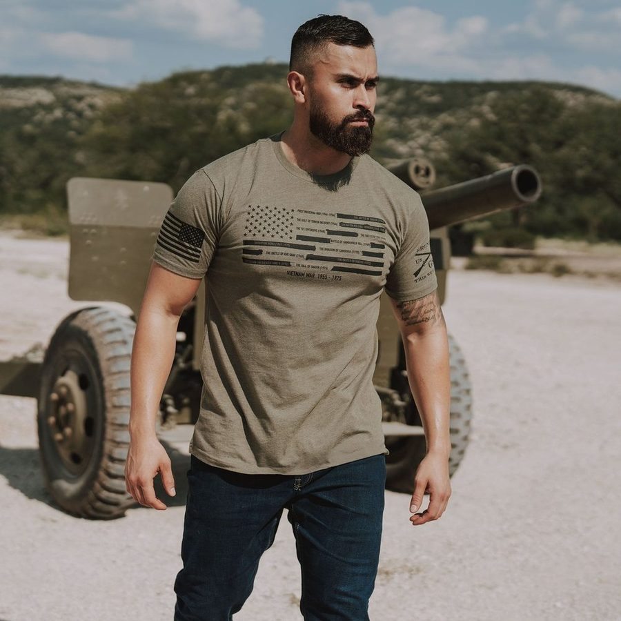 Grunt Style Vietnam War Redacted Flag - Military Green T-Shirt