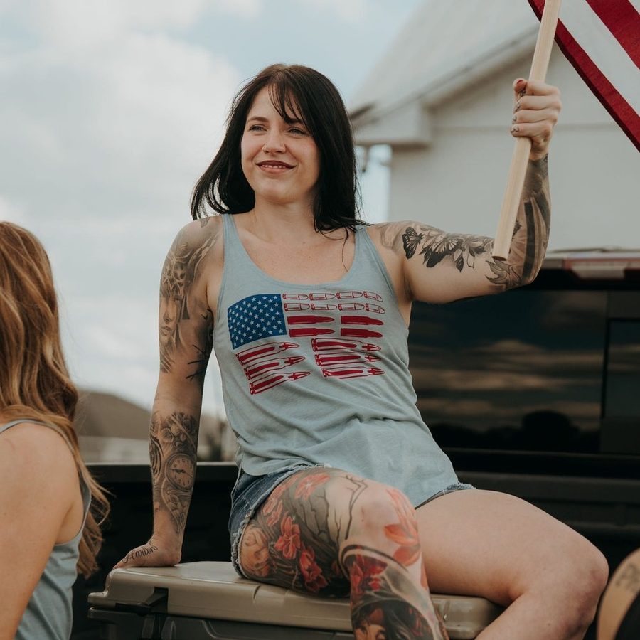 ifsixwasnine FLAG総柄タンクトップ Women's Ammo Flag 2.0 Flowy Tank - Stonewash Denim – Grunt Style, LLC