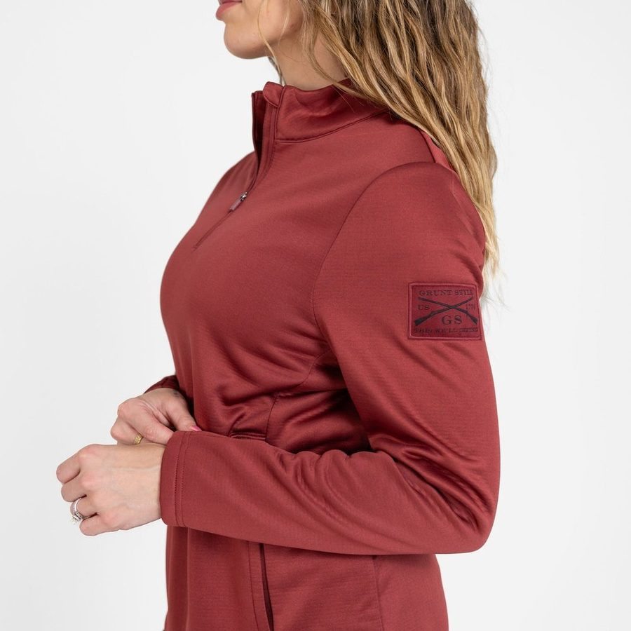 Grunt Style Women's 1/2 Zip Waffle Top - Red Plum